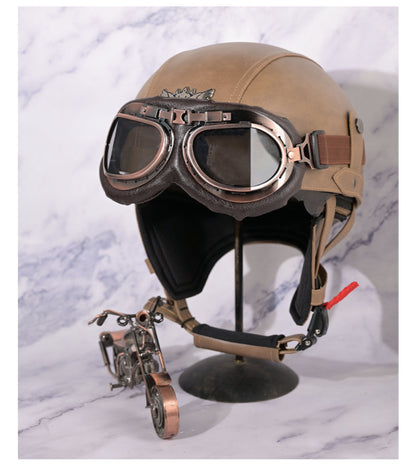 Cross-border Export Retro Personalized Helmet Lens with Label Motorcycle Half Helmet Scooter Cruise Leather Helmet Prince Helmet