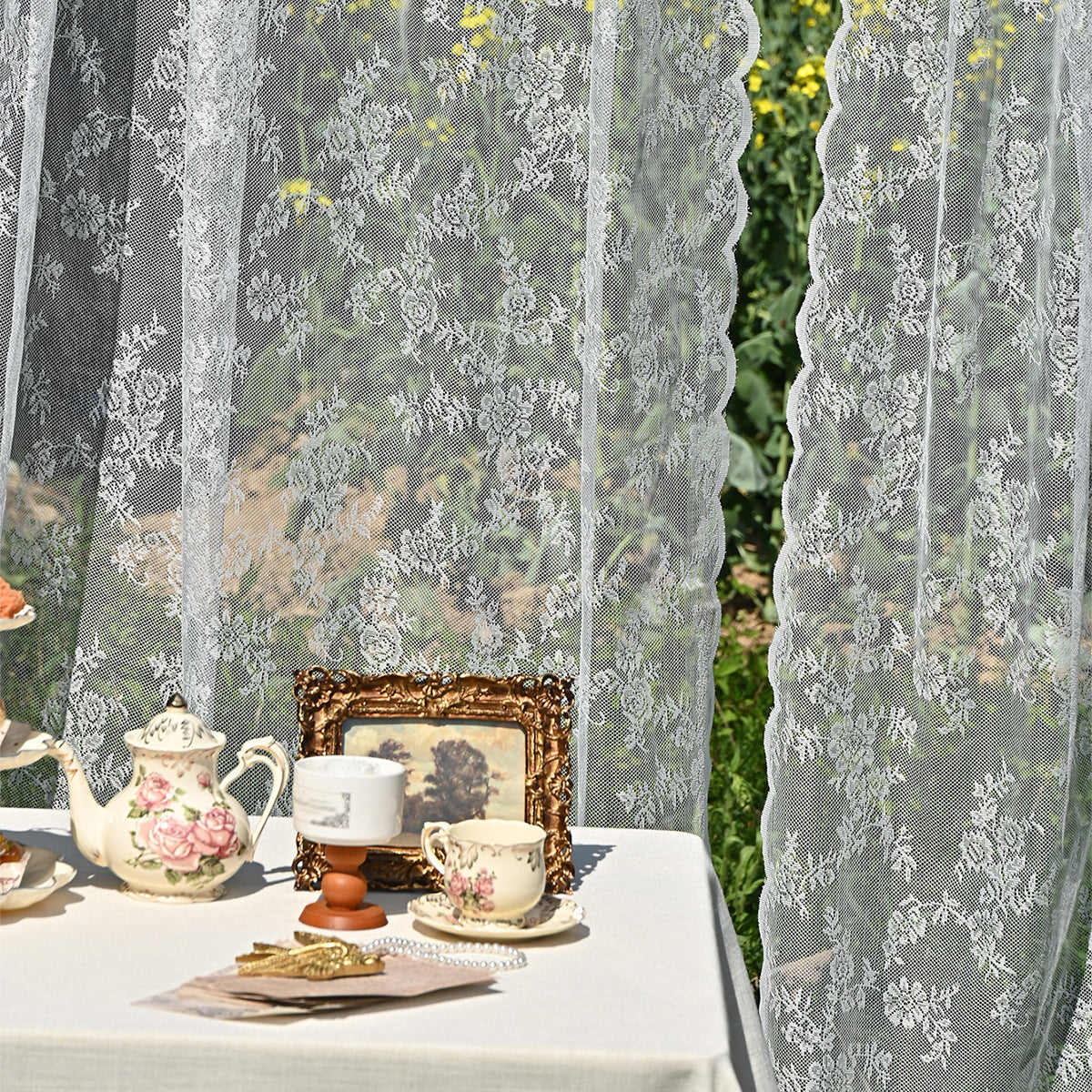 Cross-border Amazon European and American Home Lace Curtain Pastoral White German Curtain Bedroom Living Room Semi-shading Finished Curtain