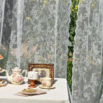 Cross-border Amazon European and American Home Lace Curtain Pastoral White German Curtain Bedroom Living Room Semi-shading Finished Curtain