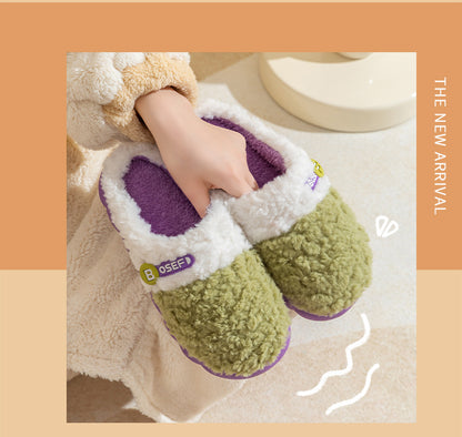 Cotton Slippers for Women, Autumn and Winter New Color Matching Home Indoor Non-Slip Warm Home Thick-Soled Plush Slippers for Men