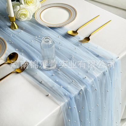 Amazon Pearl Tulle Lace Table Runner Wedding Party Outdoor Decoration Tablecloth Amazon Manufacturer Supply