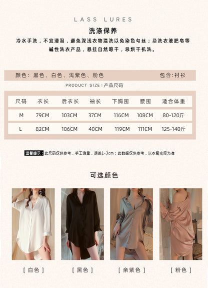 Sexy Pajamas Women 2024 Summer Shirt Dress Boyfriend Wind Long Charming Nightgown Lace Shorts suit Women