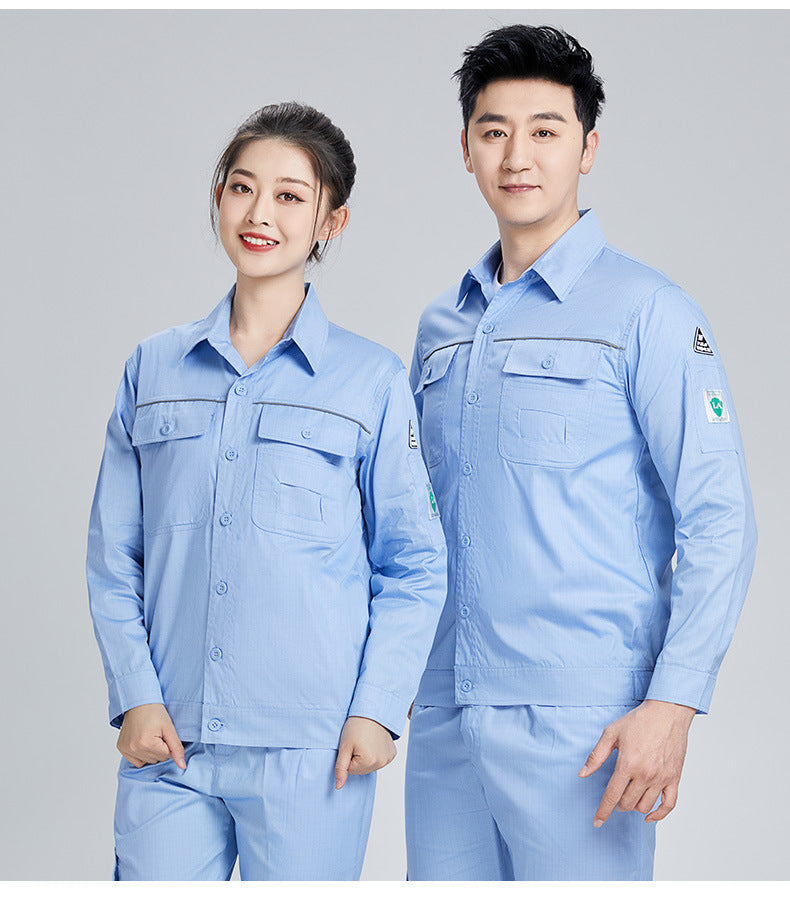 Pure cotton summer anti-static card pocket work clothes gas station filling station thin gas petrochemical long sleeve labor protection clothing