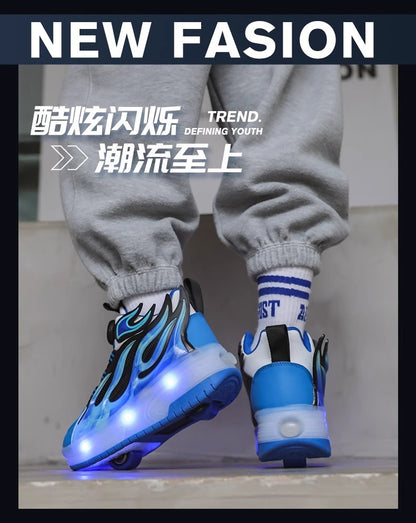 Children's Heelys Shoes, Retractable and Lighted, Boys' Flying Shoes with Wheels, Primary School Students' Roller Skate Shoes