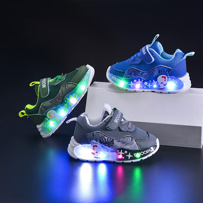 Wholesale Light-Up 2025 Spring & Fall Mesh Comfortable and Lightweight Casual Light-Up Led Light-Up Men's Sports Shoes for Small and Medium-Sized Children