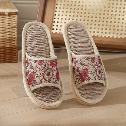New Summer Open-Toe Home Slippers, Non-Slip, for Men and Women, Couples, Indoor, Blue and White Porcelain, Wooden Floor, Light Foam Sole, Cotton and Linen