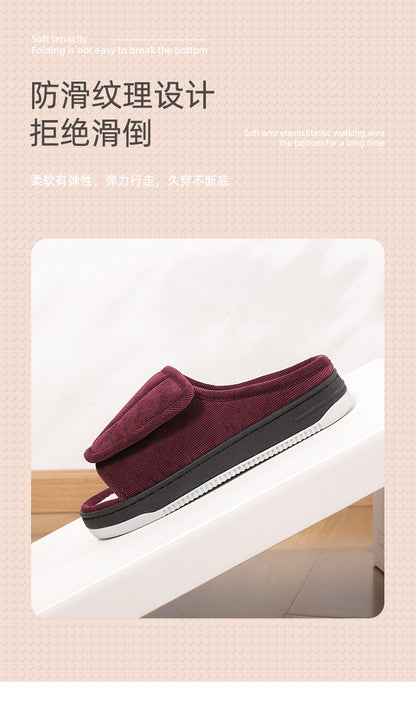 Factory direct wholesale Velcro loose feet wide fat swollen adjust middle-aged men's and women's cloth shoes linen slippers foreign trade