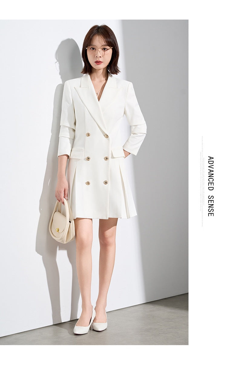 French Hepburn Style Small Black Dress High Sense High Cold Royal Sister Fried Street Small Fragrance Style Pleated Professional Suit dress Summer