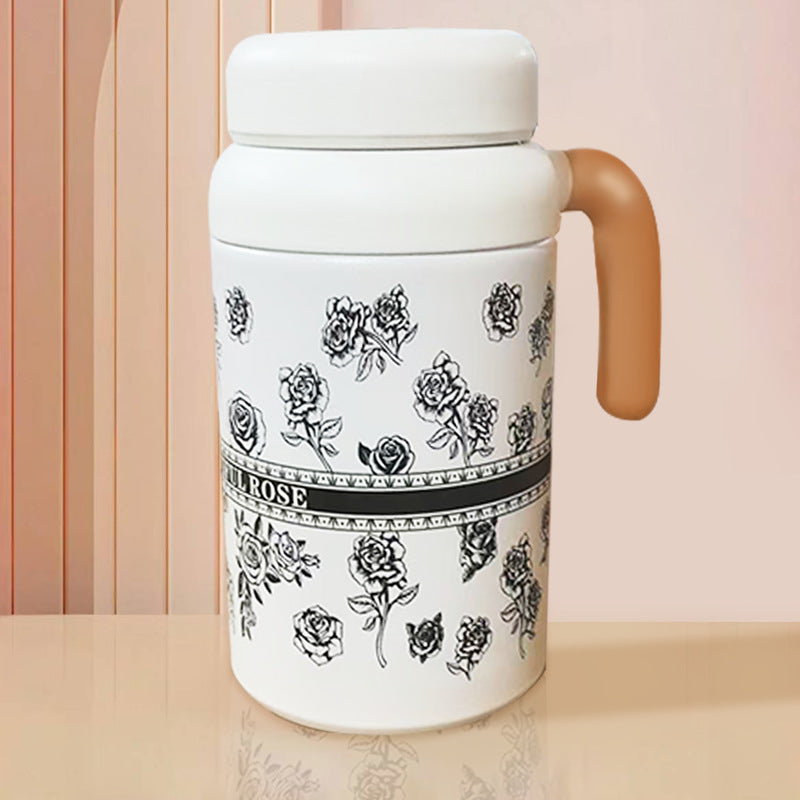 Cartoon cute high-value large-capacity new thermos stainless steel outdoor sports portable rope coffee cup