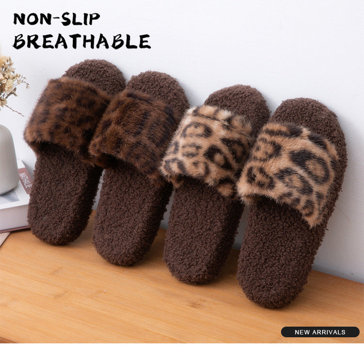 2025 Autumn and Winter Furry Slippers, Leopard Print, Retro Fashion, Home Lazy Soft Sole, Comfortable Home Slippers