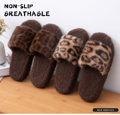 2025 Autumn and Winter Furry Slippers, Leopard Print, Retro Fashion, Home Lazy Soft Sole, Comfortable Home Slippers