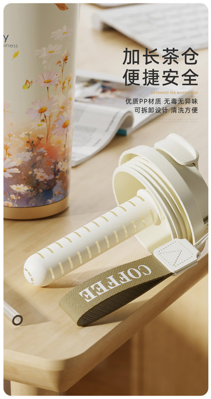 New Ceramic Thermos Coffee Cup for Girls, a Lucky Charm with High Aesthetic Value, Double Drinking Cup, Lily of the Valley Gift Cup