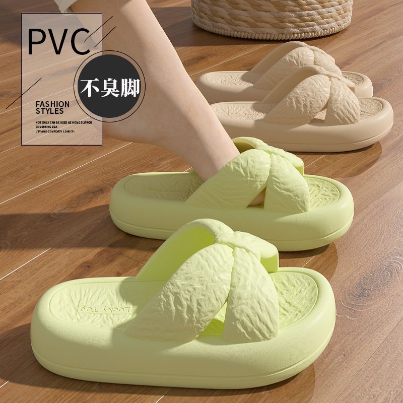 New Home Slippers for Women with Bows, Indoor Quick-Drying, Non-Slip, Bathing and Stepping on Shit, Solid Color Casual Sandals and Slippers Wholesale