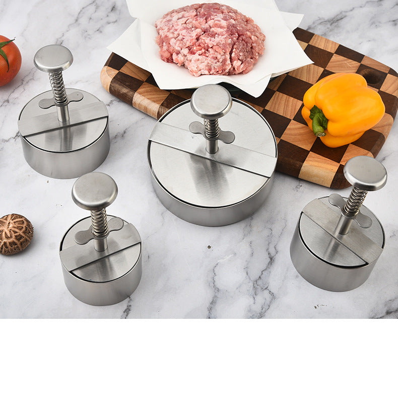 Amazon Hamburger Meat Press Push-Type Round 304 Stainless Steel Manual Meat Press Mold Household Kitchen Tools