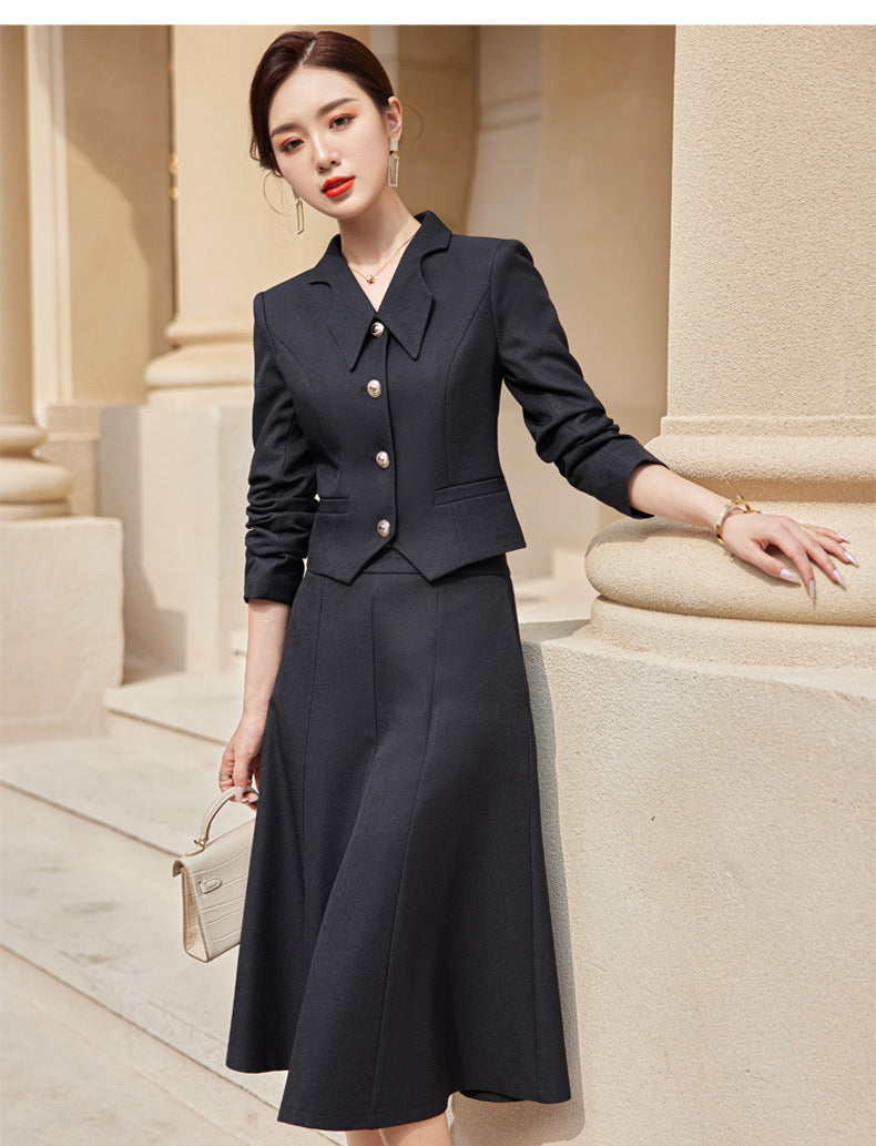 French style black dress Women's Spring and Autumn New retro high-grade elegant socialite high-end suit two-piece suit
