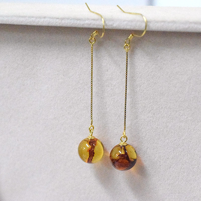 Amber Beeswax Earrings Light Luxury High-end Women's Earrings New Chinese Style National Style Ear Studs Popular Style Natural Real Jewelry