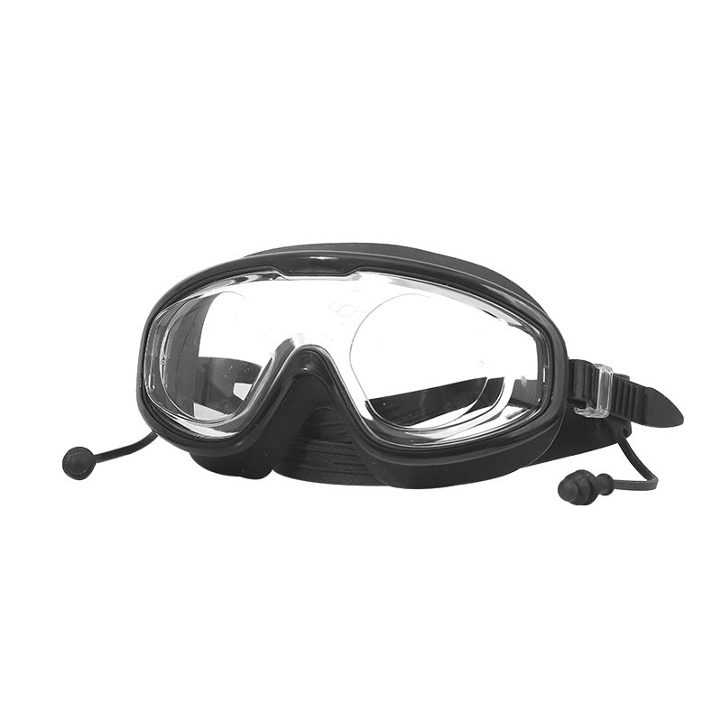 Swimming Goggles Waterproof and Anti-Fog Flat Large Frame Swimming Goggles Electroplated High-Definition Swimming Goggles for Adults and Children with Earplugs Wholesale