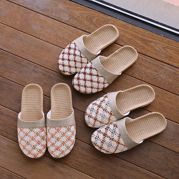 Baotou Spring & Fall Indoor Comfortable and Breathable Linen All Year Round Home Fabric Sandals for Women and Couples Floor Soft Bottom Home