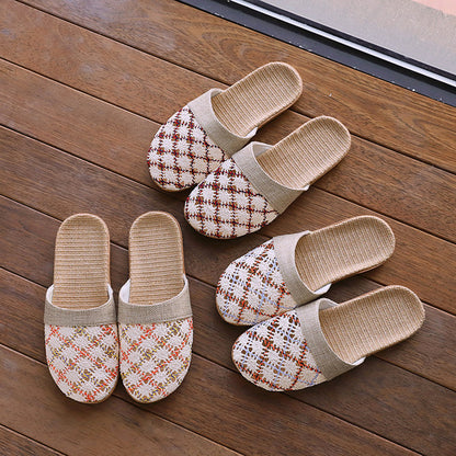 Baotou Spring & Fall Indoor Comfortable and Breathable Linen All Year Round Home Fabric Sandals for Women and Couples Floor Soft Bottom Home