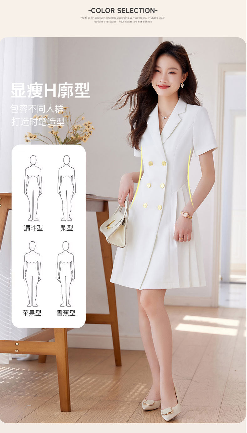 French Hepburn Style Small Black Dress High Sense High Cold Royal Sister Fried Street Small Fragrance Style Pleated Professional Suit dress Summer