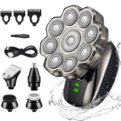 Cross-border nine-blade head bald self-service haircut artifact electric rechargeable razor magnetic suction head body washing knife