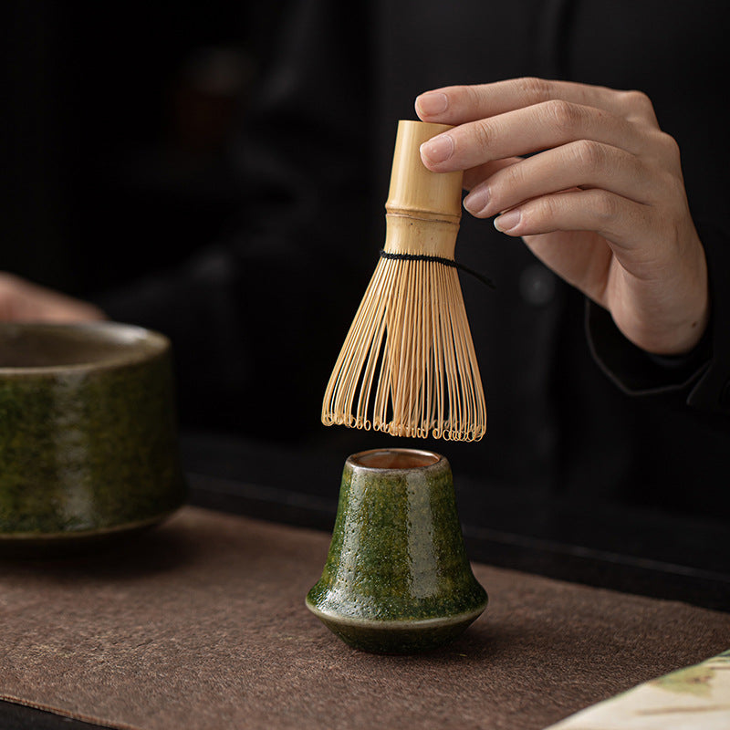 Yao Bian Bamboo Style Ceramic Matcha Four-Piece Set Japanese Matcha Making Tools Tea Bowl Tea Whisk Stand Tea Brush Tea Spoon Accessories