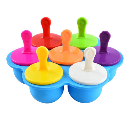 7-hole silicone food supplement box with lid ice cube children's fruit snack food supplement box sealed fresh-keeping box ice hockey mold