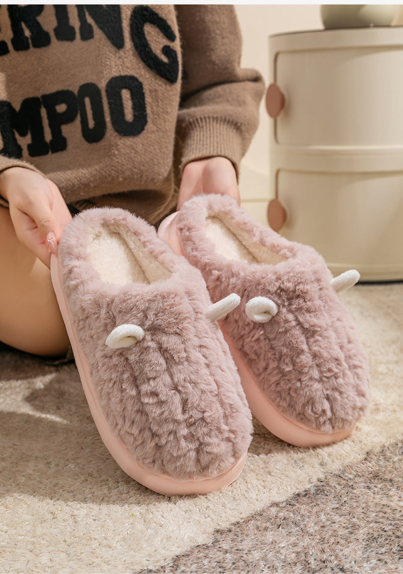 Cotton Slippers for Women, Cute Girly Heart, Indoor Home, Non-Slip, Warm, Couple Style, Dormitory Wearable Slippers for Men, Autumn and Winter