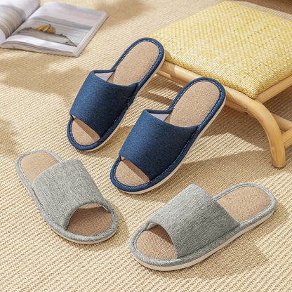 Linen Slippers for Women, Summer Breathable, Sweat-Absorbent, Non-Slip, Silent, Indoor Home Floor Cotton and Linen Slippers, Universal for All Seasons