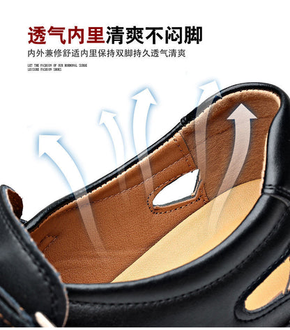 Leather cowhide special clearance shoes hollow leather sandals men's casual hole shoes middle-aged business dad shoes