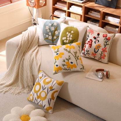 Nordic Towel Embroidered Embroidered Embroidered Pillow Living Room Cream Sofa Cushion Flower Model Room Bay Window Cushion Cover
