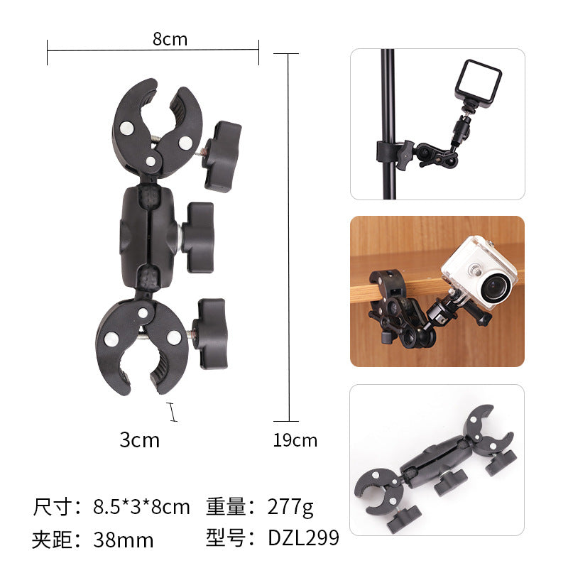 Action Camera Handlebar Bracket, Cycling Navigation Double-Head Clamp Bracket, Universal Ball Head Motorcycle Mobile Phone Holder