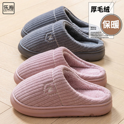 Women's Thick-Soled Winter Non-Slip Couple Indoor Warm Home Slippers with Fur for Men and Women