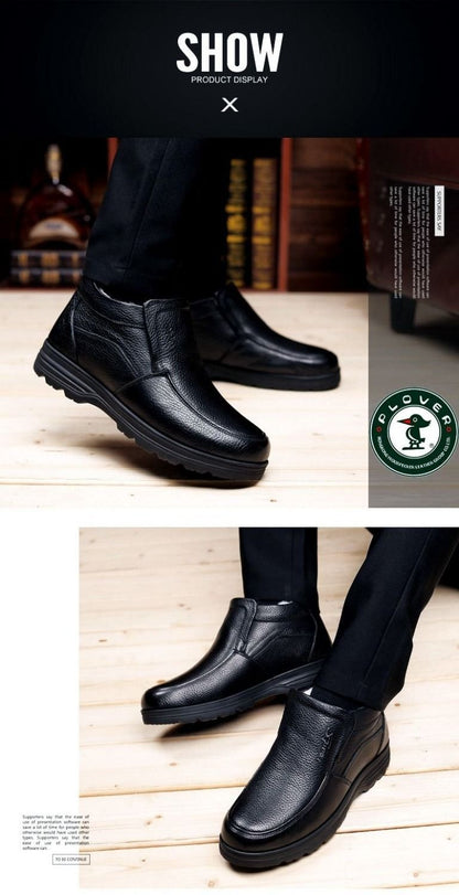 [First layer of cowhide] autumn and winter genuine leather wool cotton shoes men plus velvet padded warm dad shoes