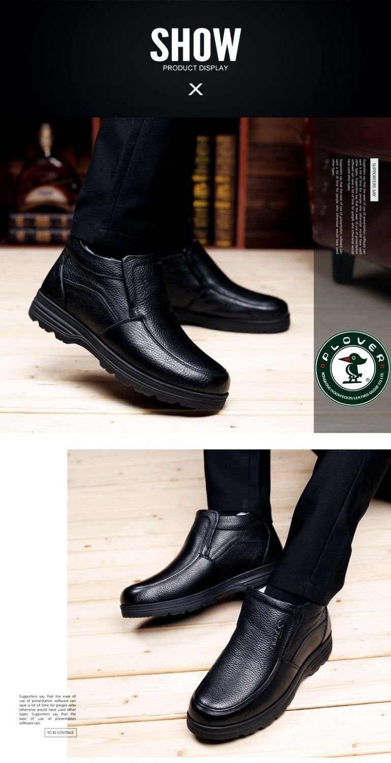 [First layer of cowhide] autumn and winter genuine leather wool cotton shoes men plus velvet padded warm dad shoes