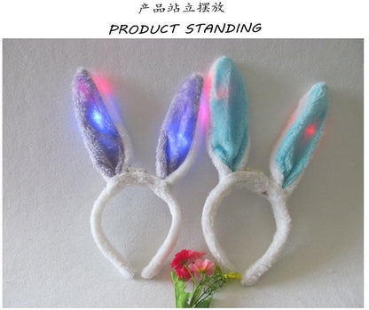Led Light-Up Plush Bunny Ears Headband for Kids with Light-Up Hair Clip Decoration for Party Performance Props Styling