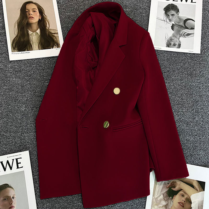 Green Metal Buckle Korean Style 2024 Spring and Autumn New Milk White Suit Jacket Women's Casual All-match High-end Suit