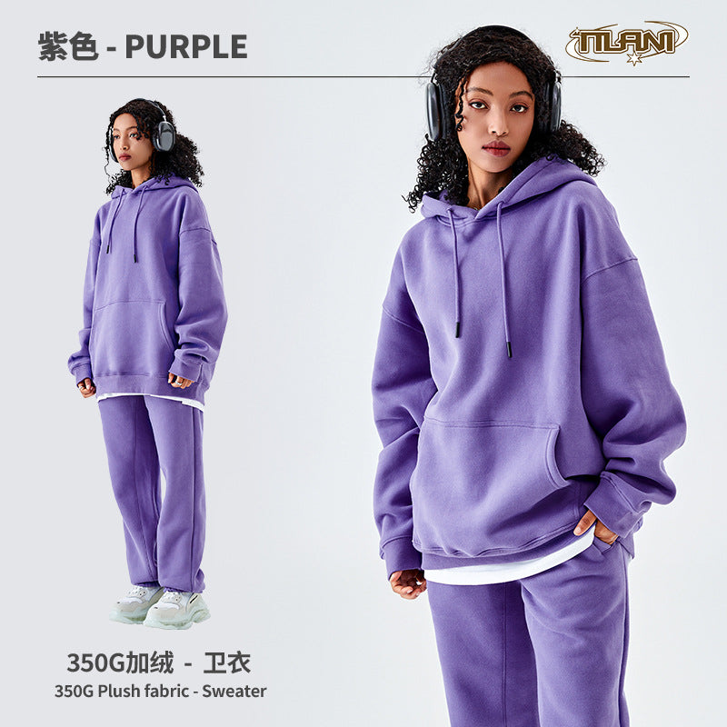 Tilani Men's Clothing European and American Trendy Brand High Quality 350g Fleece-Lined Thick Men's and Women's Hooded Sweatshirt and Sweatpants Pure Color Suit