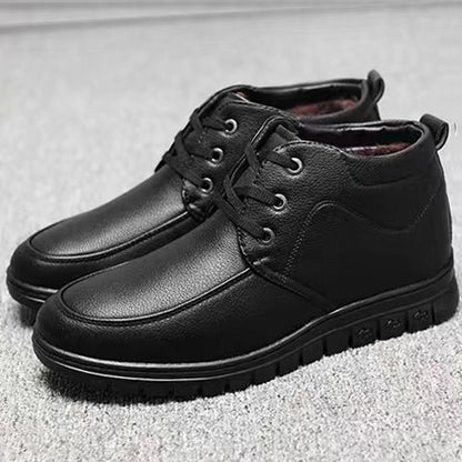 Middle-aged and elderly men's cotton-padded shoes warm leather shoes casual fleece-lined thickened dad shoes non-slip men's snow boots winter men's shoes