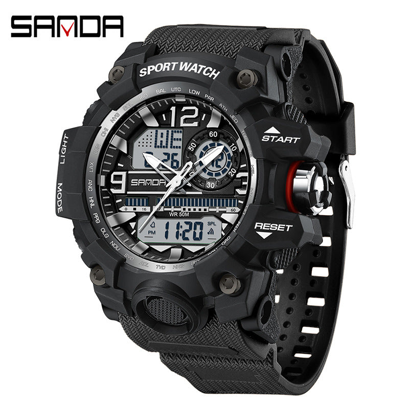 Sanda Hot-Selling Watch Korean Version Student Party Multi-Functional Waterproof Alarm Clock Electronic Watch Cool Dual Display Luminous Sports Watch by PDG ibma
