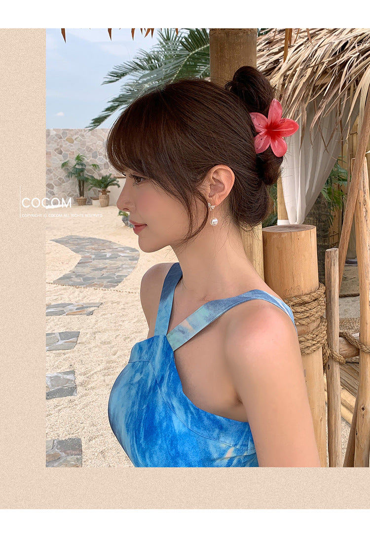 Foreign Trade Women's 2025 Summer New Temperament Sling Long Dress Fashion Waist Chiffon Printed Large Swing Dress dress