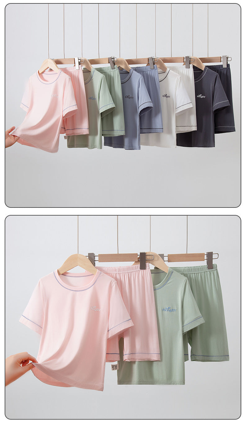 Summer Boys' Short-sleeved Shorts Modal Children's Pajamas Girls' Parent-child Home Clothes suit Children's Air-conditioning Clothes