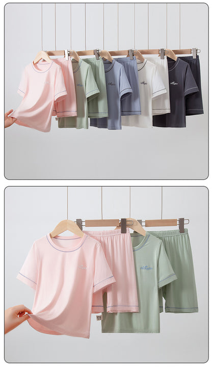 Summer Boys' Short-sleeved Shorts Modal Children's Pajamas Girls' Parent-child Home Clothes suit Children's Air-conditioning Clothes