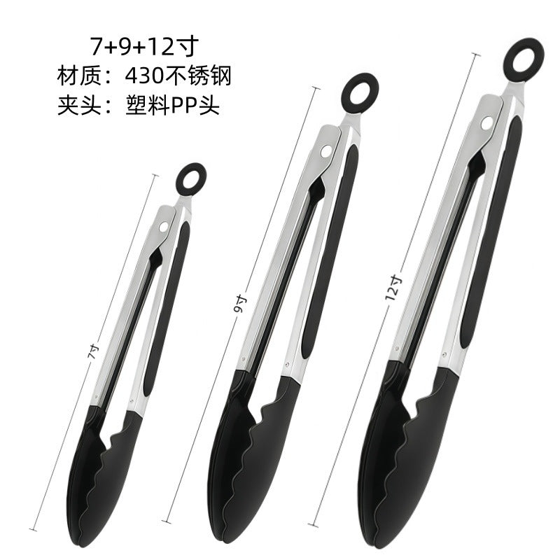 Cross-Border High-Temperature Resistant Steak Grilling Tongs 430 Stainless Steel Anti-Scalding Thickened Barbecue Tongs Kitchen Tools Food Tongs