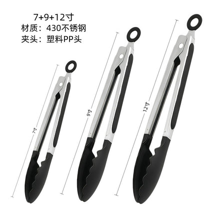 Cross-Border High-Temperature Resistant Steak Grilling Tongs 430 Stainless Steel Anti-Scalding Thickened Barbecue Tongs Kitchen Tools Food Tongs