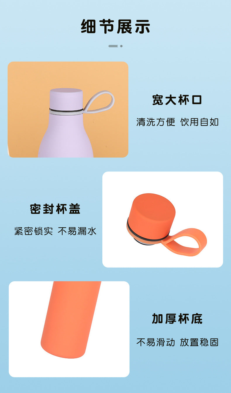 Cross-border American Style Sports Water Cup with Handle Outdoor Thermos 304 Stainless Steel Small Mouth Bottle Sports Frosted Water Bottle