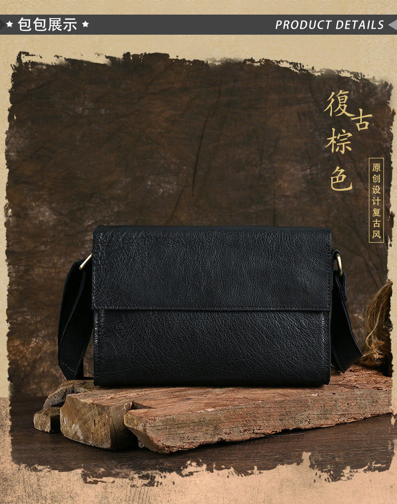 Ancient Trendy Guest Genuine Leather Men's Bag Single Shoulder Crossbody Bag Handmade Cowhide Backpack Simple Small Bag Crazy Horse Leather Men's Bag