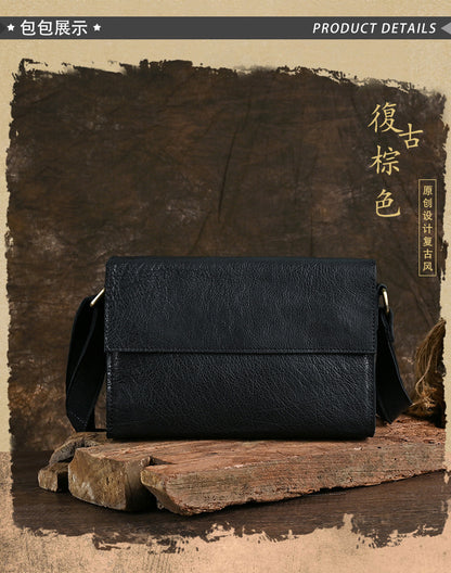 Ancient Trendy Guest Genuine Leather Men's Bag Single Shoulder Crossbody Bag Handmade Cowhide Backpack Simple Small Bag Crazy Horse Leather Men's Bag