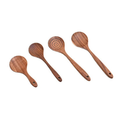 Paint-free Wax-free Wooden Cooking Spoon Shovel suit Kitchenware Long Handle Non-stick Pan Stir-frying Shovel Wooden Acacia Soup Spoon