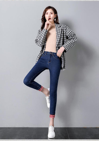 High Waist Jeans Women's Trousers Spring and Autumn 2023 New Winter Fleece-lined Slim-fit Slimming Pencil Pants Thick